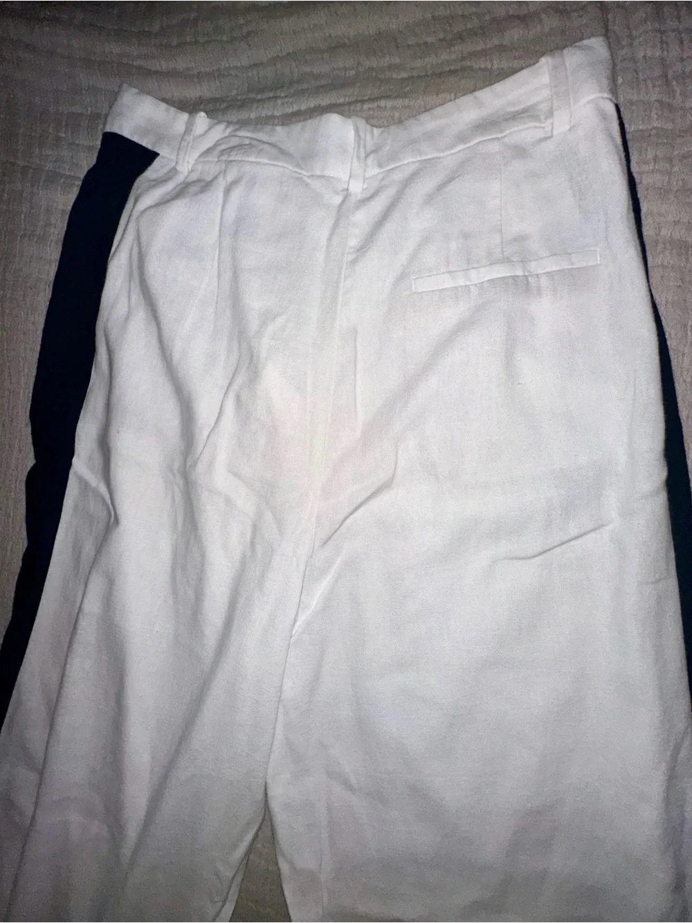 Zara White Linen Pants with Black Waist Label Detail